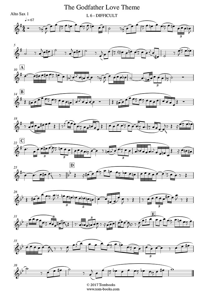 The Godfather (Advanced Level, alto sax) (Nino Rota) Saxophone Sheet Music